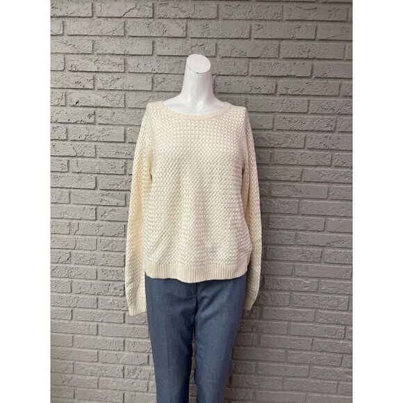 Banana Republic Women Ivory Basket Weave Long Sleeve Sweater Size M - Picture 1 of 9